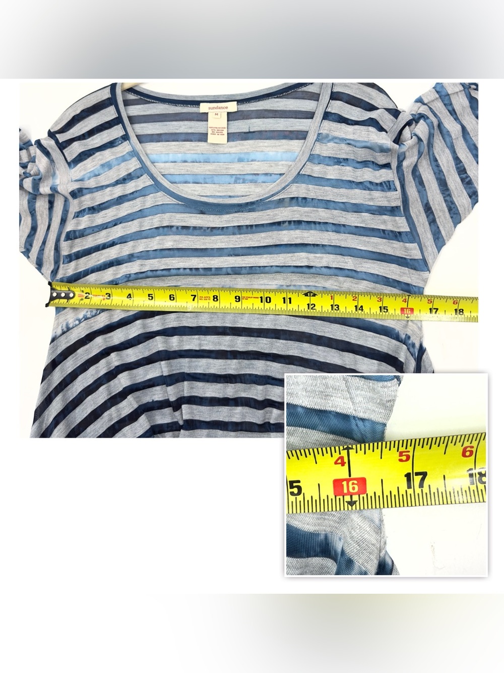 Sundance Mystic Tunic Top Size Medium Burnout Boho Beach Blue Striped Nautical - Picture 6 of 7